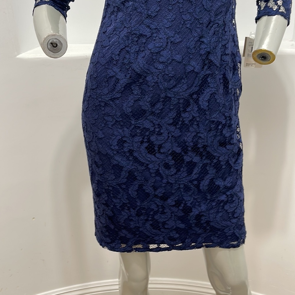 Aidan Aidan Mattox 3/4 Sleeve Lace Cocktail Dress Navy Blue Size 4 NWT - Picture 8 of 14
